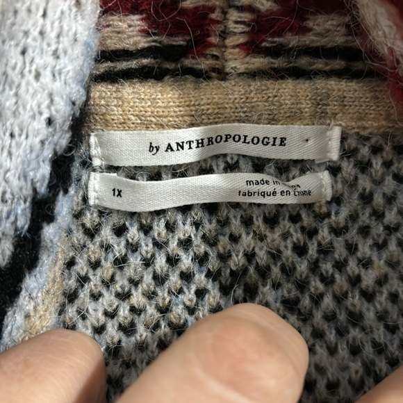 Anthropologie Multii Print Fringed Cardigan Jacket Sweater knee Length Coat 1X - Picture 3 of 8